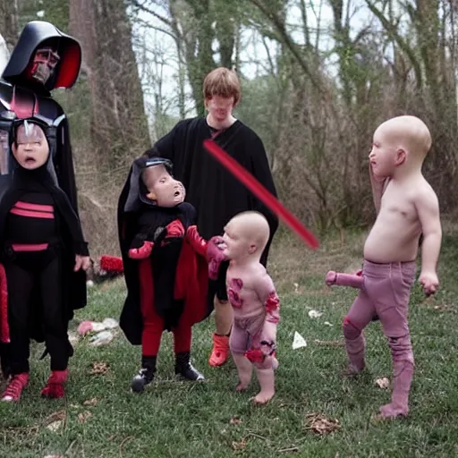 Prompt: an army of babies sith versus babies jedis