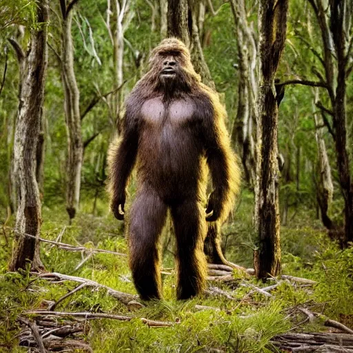 Prompt: National Geographic photo of Sasquatch in the Australian bush