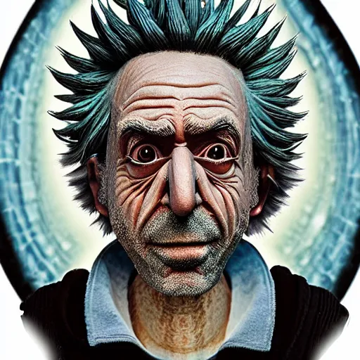 Image similar to 2 0 7 0 rick sanchez portrait in the background alien dimension : : photorealistic sci - fi detailed intricate face details ultradetailed ultra - realistic by hieronymus bosch