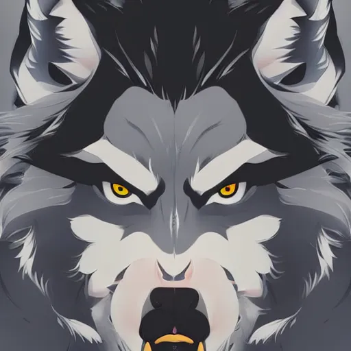 Image similar to portrait of a wolf wolfman, clean cel shaded vector art. shutterstock. behance hd by lois van baarle, artgerm, helen huang, by makoto shinkai and ilya kuvshinov, rossdraws, illustration,