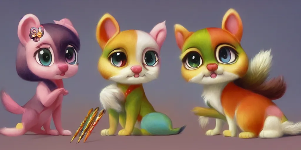 Image similar to 3 d littlest pet shop animal, mythology, japanese mascot, master painter and art style of noel coypel, art of emile eisman - semenowsky, art of edouard bisson