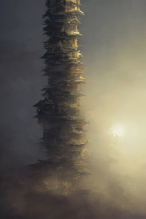 Prompt: the tower of japanese, intricate, elegant, volumetric lighting, digital painting, highly detailed, artstation, sharp focus, illustration, concept art, ruan jia, steve mccurry