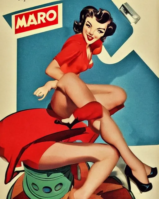 Image similar to mario, 1 9 5 0 s pinup, retro futurism