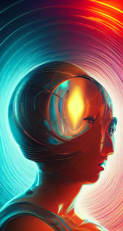 Image similar to art deco close up portait of head surrounded by spheres, digital painting curvalinear clothing cinematic dramatic fluid lines otherworldly vaporwave interesting details epic composition by artgerm