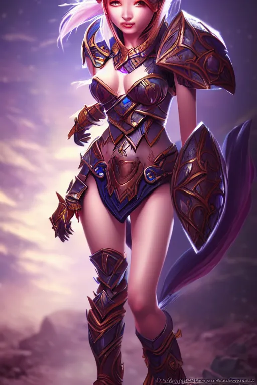 Image similar to young sakimi chan, fantasy armor, detailed face, dynamic lighting, tony sart