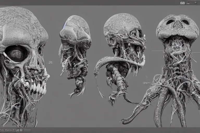 Prompt: highly detailed grays anatomy anatomical illustration biological shoggoth eldritch slithering and decaying fungus - like growths with multiple mouths, eyes and teeth everywhere, rendered in unreal engine 5, 8 k, trending on flickr