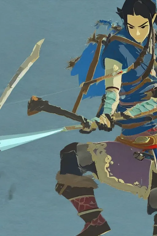 Image similar to in game footage of a samurai from the legend of zelda breath of the wild, breath of the wild art style.