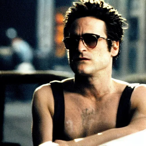 Image similar to joaquin phoenix in the street, in fight club film still cinematography by david fincher