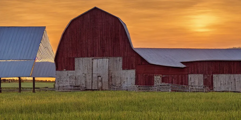 Prompt: an amish barn raising in the middle of futuristic megalopolis, golden hour, surrealistic