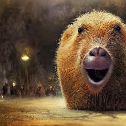 Prompt: a giant capybara zombie, expressive oil painting, horror, digital art, by yoshitaka amano, 4 k