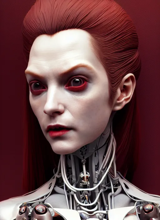 Image similar to portrait of a vampire female robot, intricate, dystopian toy, sci - fi, extremely detailed, biopunk suit, digital painting, sculpted in zbrush, artstation, concept art, smooth, sharp focus, illustration, chiaroscuro lighting, golden ratio, incredible art by stanley artgerm lau and greg rutkowski and alphonse mucha and simon stalenhag