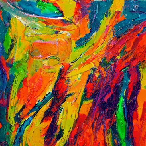 Image similar to a beautiful abstract colorful organic painting, heavy impasto, gestural, impasto