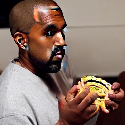 Prompt: bald kanye west eating apple pie on thanksgiving