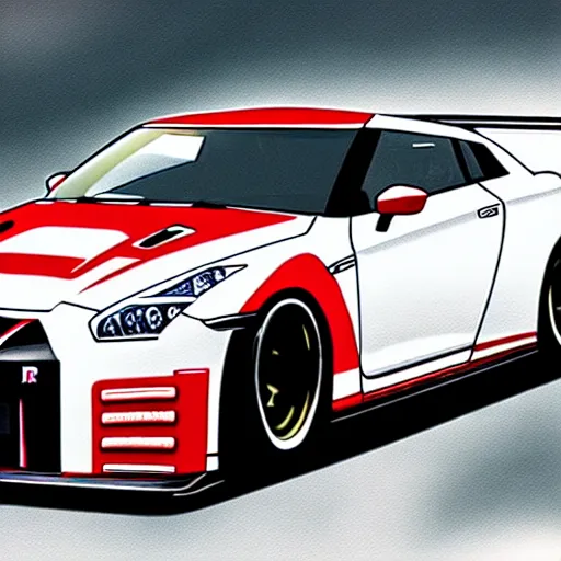 Image similar to nissan gt r 3 5 nismo initial d, anime art
