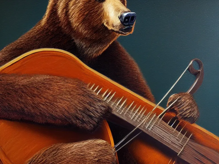 Image similar to bear plays the balalaika, Oil Painting, Trending on Artstation, octane render, Insanely Detailed, 8k, HD