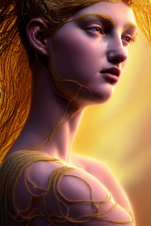 Image similar to hyperrealistic mixed media painting of beautiful greek goddess Venus, full body, stunning 3d render inspired art by P. Craig Russell and Barry Windsor-Smith + perfect facial symmetry + dim volumetric lighting, 8k octane beautifully detailed render, post-processing, extremely hyperdetailed, intricate, epic composition, grim yet sparkling atmosphere, cinematic lighting + masterpiece, trending on artstation, very very detailed, masterpiece, stunning