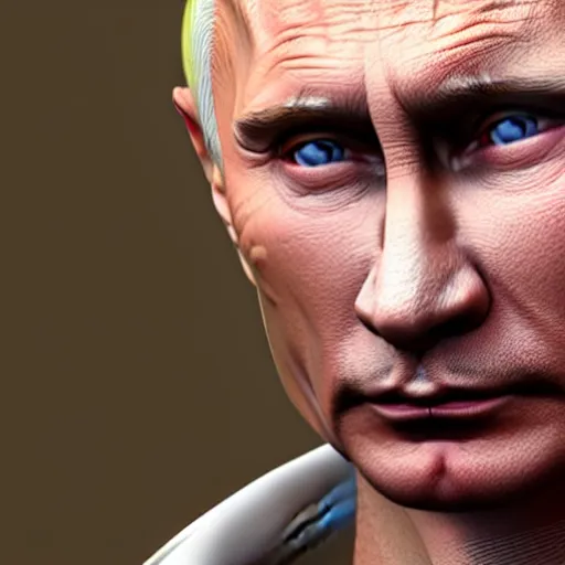 Image similar to Detailed image of Vladimir Putin looking like a slug with detailed face, in game style 8k, wearing only pants, bare torso, his body is old and ugly with sagging old skin,