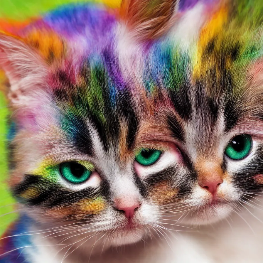 Image similar to a Rainbow kitten, ultra realistic, 8K