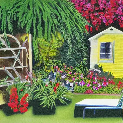 Prompt: backyard, jack clayton print art