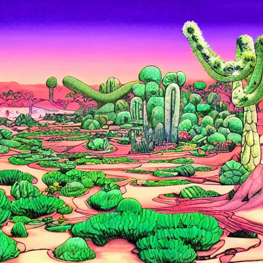 Image similar to a beautiful painting of a desert oasis paradise by hirohiko araki, detailed line art, jojos bizarre adventure