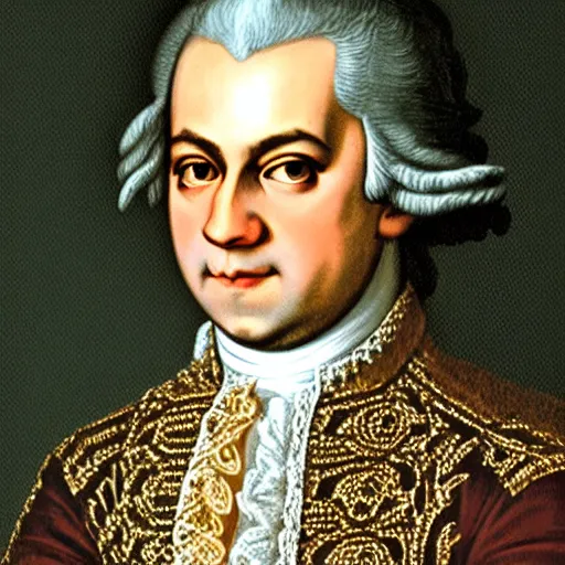 Prompt: wolfgang amadeus mozart as the lead singer of a contemporary metal band, hyperdetailed, realistic, award winning