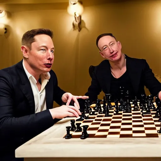 Image similar to Elon and Bezos playing chess while on golden toilet seats, cinematic, photo, 8K