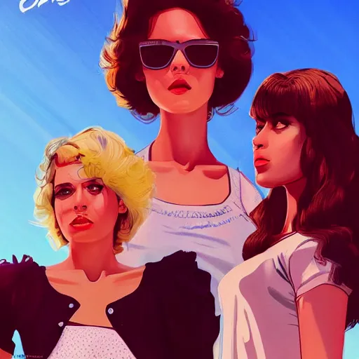 Prompt: girls in the sun, artstation, 80's, high detail, tarantino style, 4K, beautiful