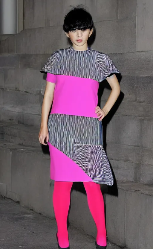 Image similar to peppa pig wearing issey miyake pleats please, photograph by terry richardson