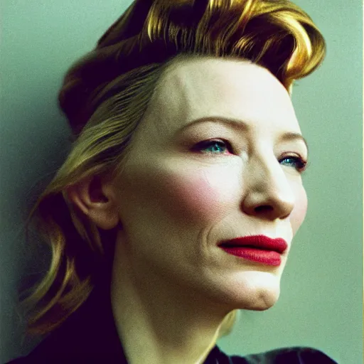 Prompt: realistic photoshooting,, color film photography, portrait of cate blanchett, in style of Davey Adesida, 35mm, film photo
