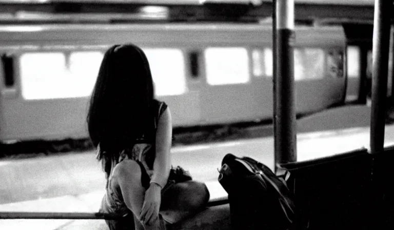 Image similar to A Filipino girl waits for a train, 35mm film, by Gregg Araki