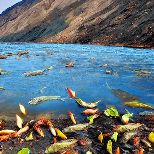 Prompt: Fish eats khinkali photo