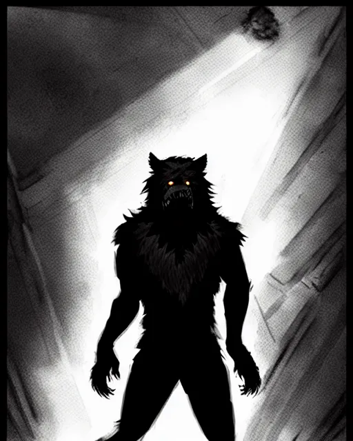 Image similar to in the style of artgerm, steve niles, rafael albuquerque, large hairy werewolf in a shopping mall at night, moody lighting, horror scary terror