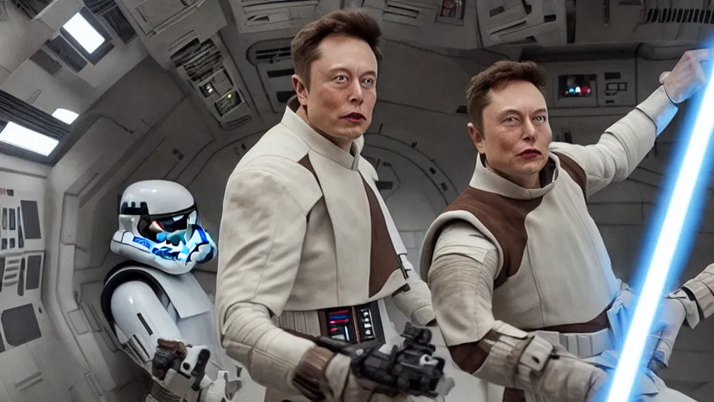Prompt: A shot from the star wars movie starring elon musk
