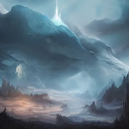 Image similar to ethereal landscape with plumes of faint smoke, concept art, hyper detailed, matte painting