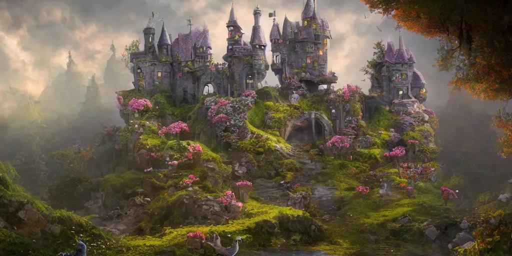 Image similar to a fairy castle, extremely detailed oil painting, unreal 5 render, fantasy digital art, octane render, beautiful composition, trending on artstation, award-winning photograph, masterpiece