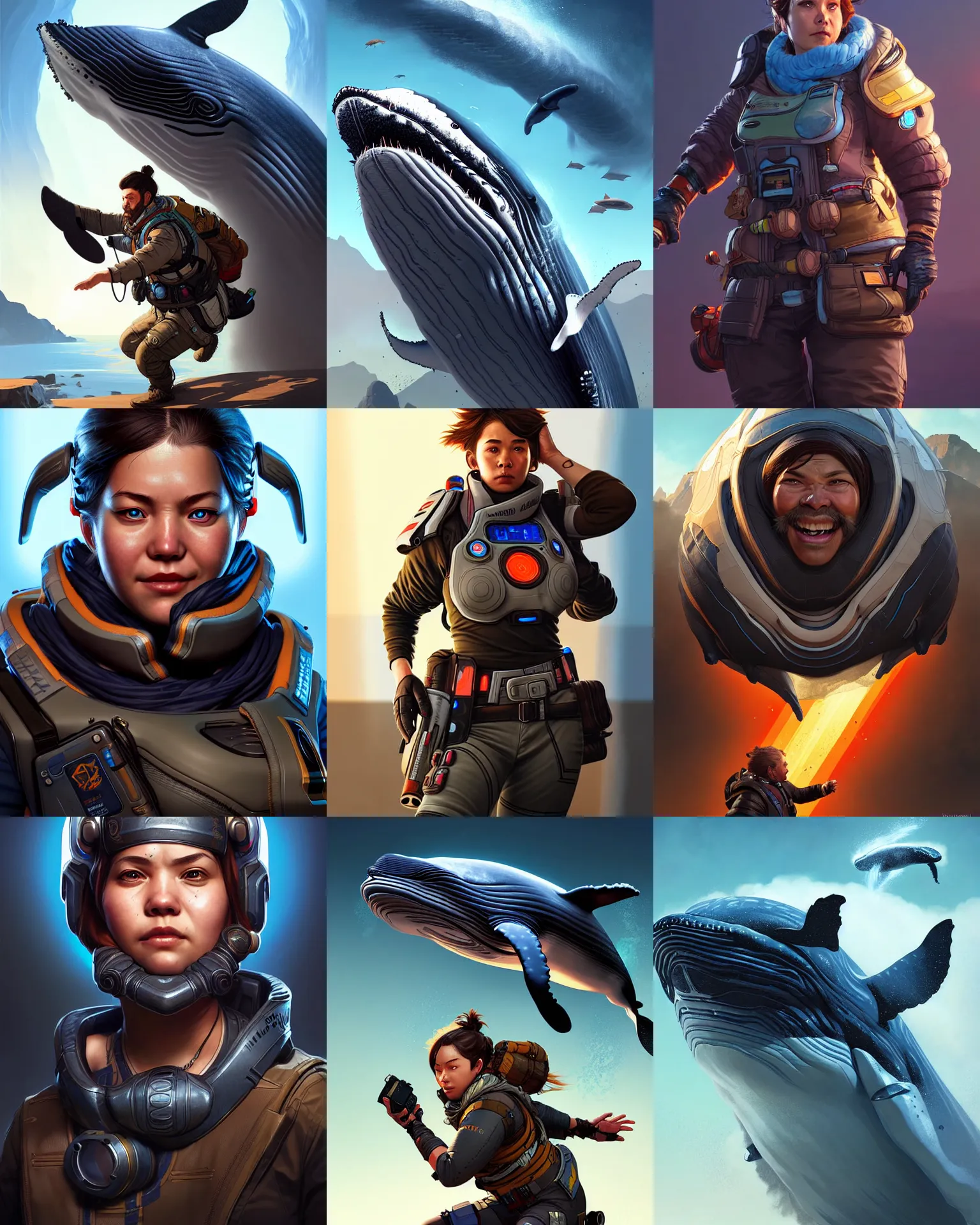 Prompt: whale as an apex legends character digital illustration portrait design by, mark brooks and brad kunkle detailed, gorgeous lighting, wide angle action dynamic portrait