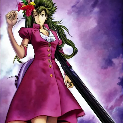 Image similar to aerith gainsborough in jojos bizarre adventure, high quality