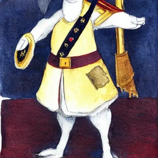 Image similar to A rabbit dressed as a carolean soldier, watercolour