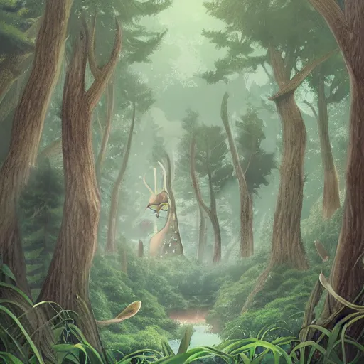 Prompt: creature in the forest in the ghibli artstyle, art 8k detailed, smooth, highly detailed, ghibli