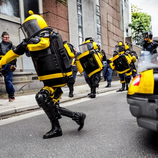 Image similar to barry bee benson flees from several riot police