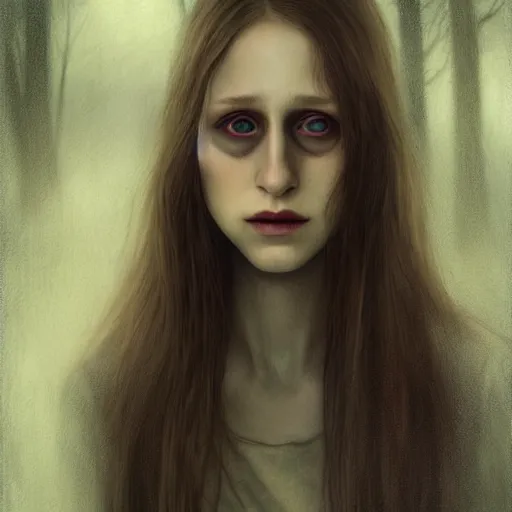 Prompt: gorgeous female Taissa Farmiga with, realistic character concept, full body shot, spooky, illustration, symmetrical face and body, realistic eyes, cinematic lighting, hyperdetailed, detailed realistic symmetrical eyes, cgsociety, 8k, high resolution, Charlie Bowater, Tom Bagshaw, single face, insanely detailed and intricate, beautiful, elegant, dark forest and trees, vfx, postprocessing