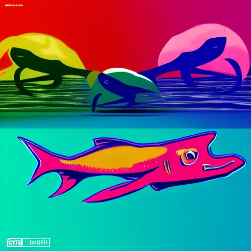 Image similar to skate in ocean. pop art, no duplicate image, glowing lights, ultra details, digital painting, artstation, concept art, smooth, sharp focus, illustration, intecrate details, art by richard hamilton and mimmo rottela, pixels art by kirokaze and paul robertson - h 7 6 8