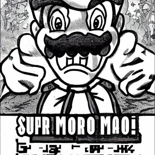 Prompt: Super Mario portrait in the style of Junji Ito. Manga. Black & White. Gothic. Horror. Exquisitely detailed. 4K.