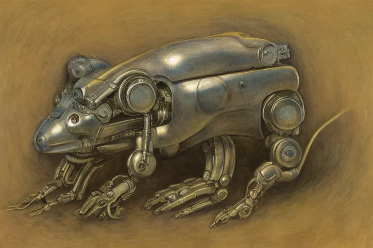 Image similar to cybernetic robot rat, simplicity, featureless, elegant, by annie swynnerton and diego rivera and elihu vedder, symbolist, dramatic lighting, art brut, soft cool colors, smooth, sharp focus, extremely detailed, adolf wolfli and ( donato giancola )