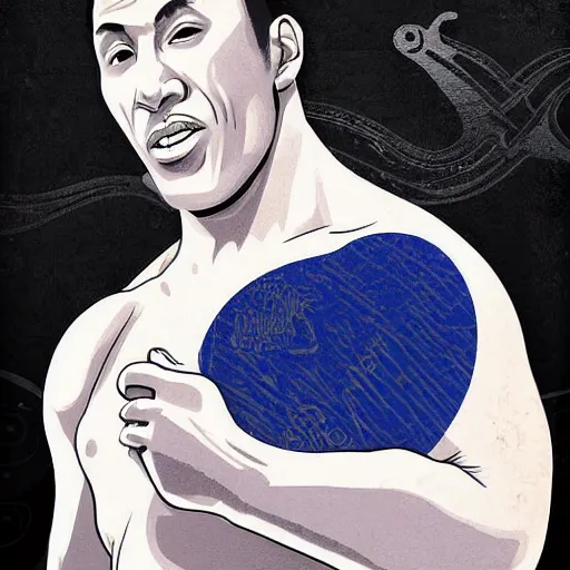 Image similar to royler gracie, digital art, utamaro kitagawa style