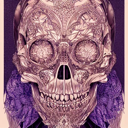 Prompt: illuminated, intricate, vibrant, accurate reference, black inks, portrait concept illustration ivalice yasumi matsuno, toshiyuki itahana, akihiko yoshida, final fantasy 1 2 final fantasy tactics artwork. psychedelic decomposing demon skull