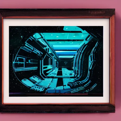 Image similar to inside an abandoned space station Ridley Scott style gouache