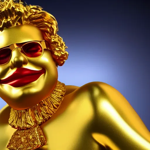 Prompt: a still of ronald mcdonald surrounded by gold and diamonds, award - winning, photograph, 3 d render, unreal engine, 4 k detailed