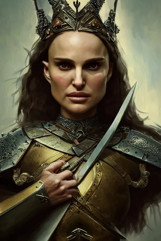 Image similar to natalie portman, legendary warrior, heroic, lord of the rings, tattoos, decorative ornaments, battle armor, by carl spitzweg, ismail inceoglu, vdragan bibin, hans thoma, greg rutkowski, alexandros pyromallis, perfect face, fine details, realistic shading photorealism