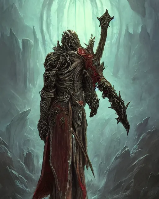 Image similar to A decrepit undead being carrying a greatsword by andres rios artstation, stunning fantasy horror, smooth, intricate, ornate, galactic energy, blood aura, sacrificial altar, digital painting, artstation, concept art, morbid fantasy, sharp focus, illustration, trending on artstation